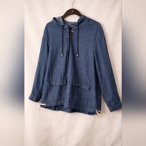 Woman Within Denim Hooded Jacket 2XL Zip Up Blue Casual